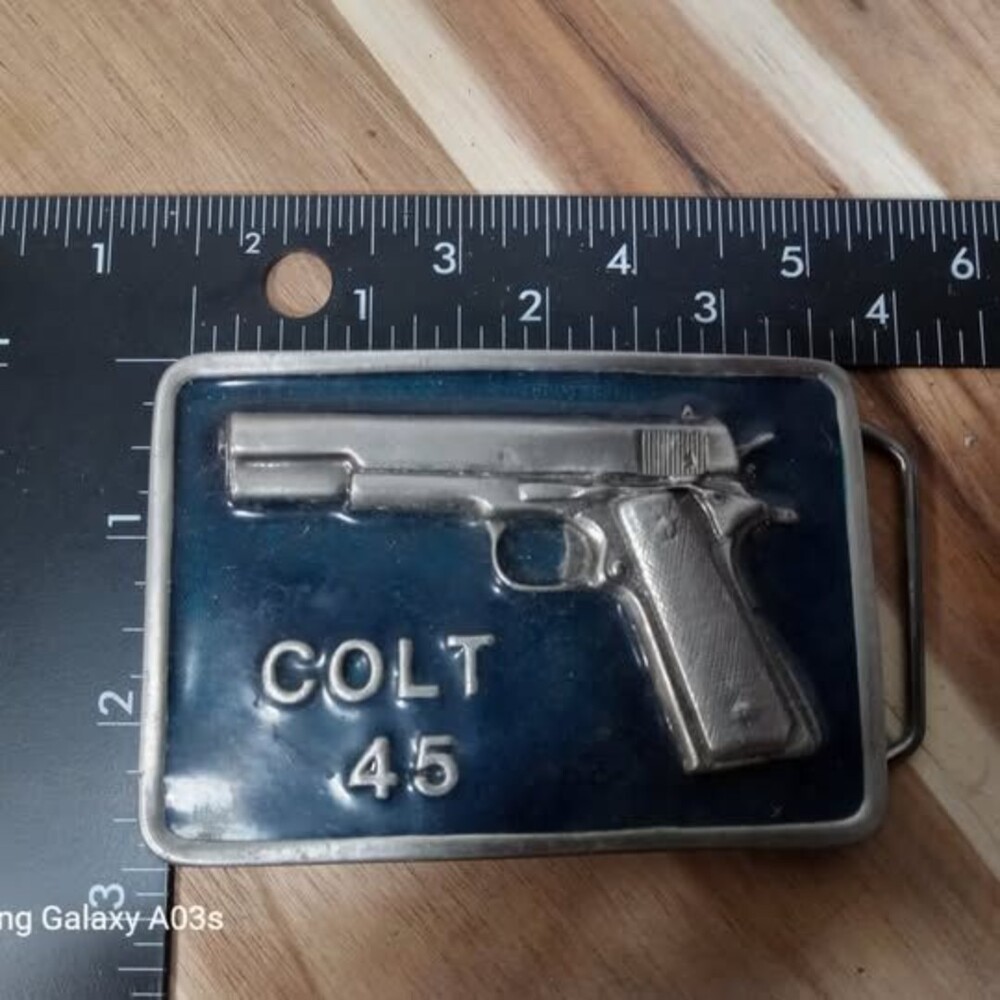 Vintage Colt 45 Revolver Belt Buckle Gun Metal Western Cowboy Rare Design Mens